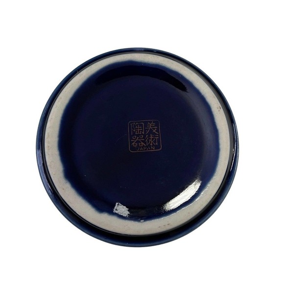 BLUE Round Vintage Ashtray Made In Japan Trinket Dish Little Bowl - Picture 2 of 5